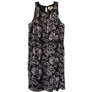 Loft Petites Black White Floral Sleeveless Sheath Dress MP Halter Keyhole Back